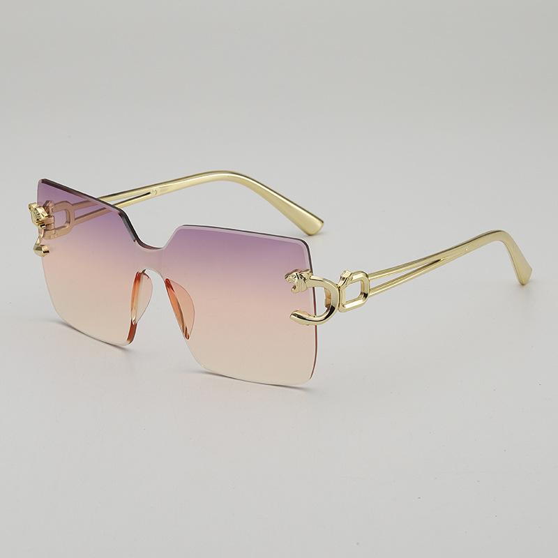 JYL TS Rimless Sunglasses With Leopard Head UV Protection Dopamine Style 114