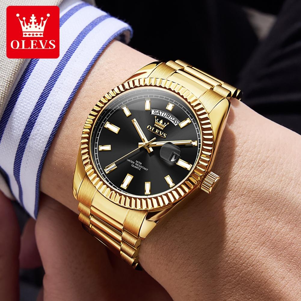 OLEVS Business Style Luxury Brand Gold Men Watch Waterproof Stainless Steel Watches Luminous Date Wristwatch