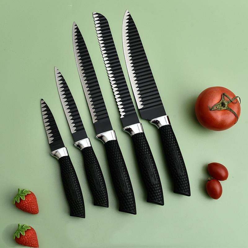 Couteau à fruits en acier inoxydable, motif ondulé noir, cadeau de cuisine, couteau à fruits