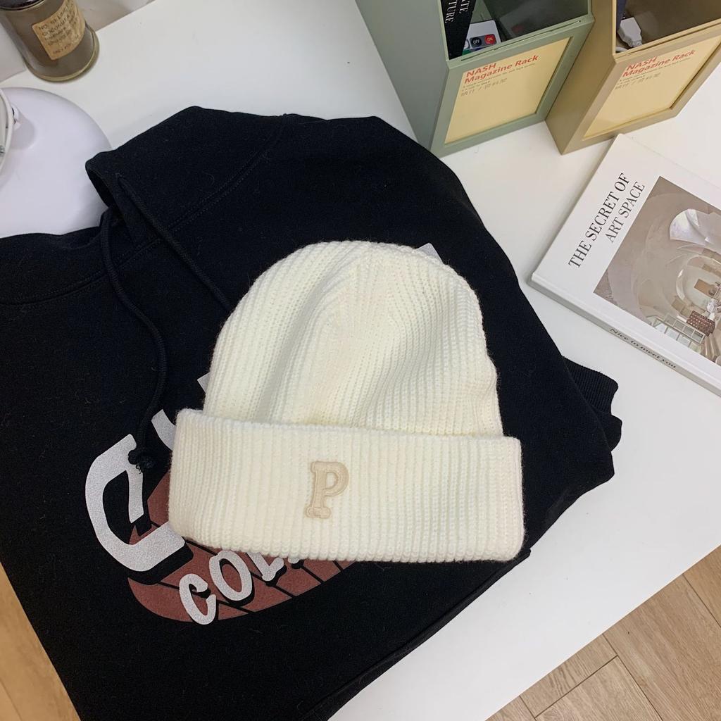 Women's Autumn and Winter Korean Version Ins Trendy Fashion Warm Men Versatile Student P Letter Casual Knitted Cold Hat