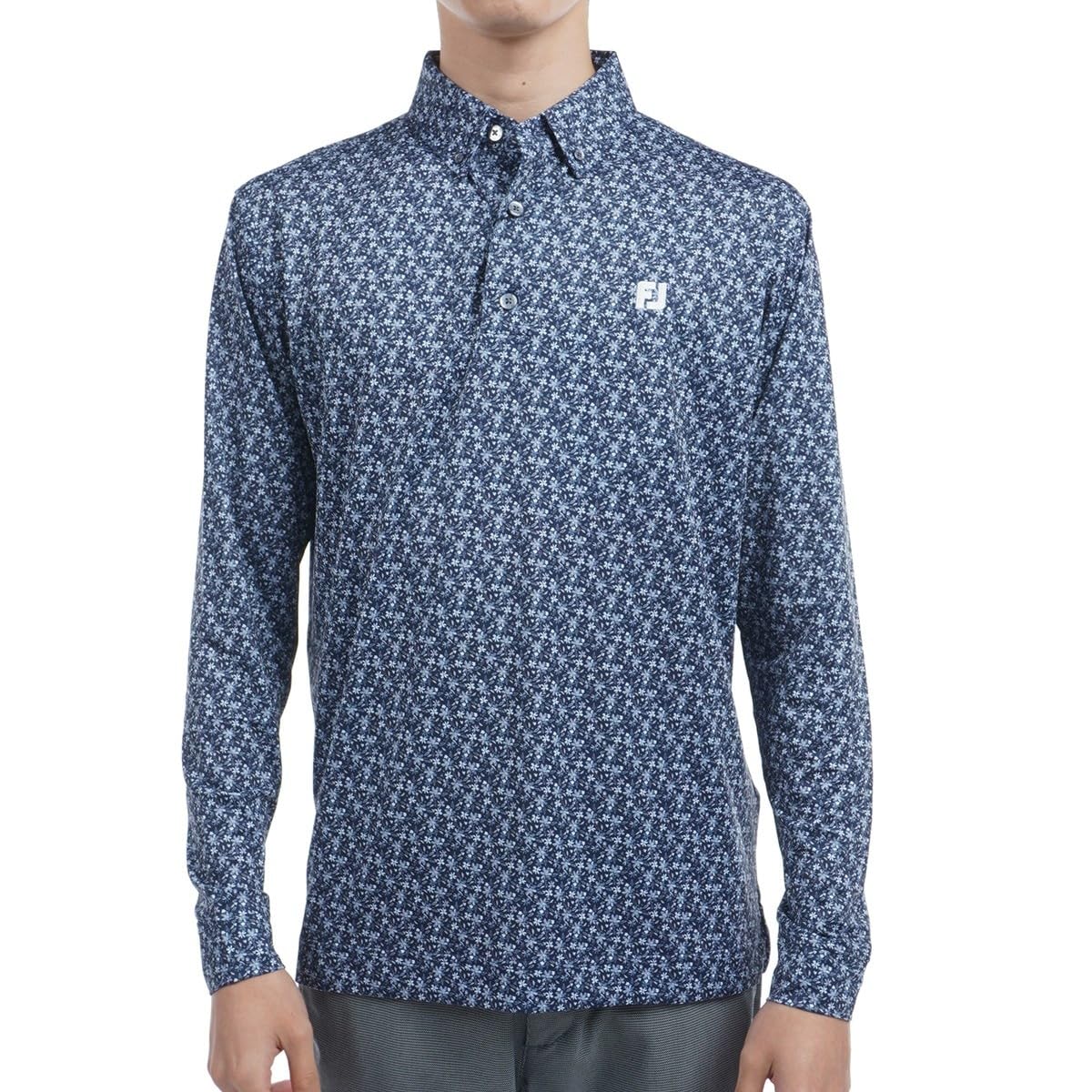 

FootJoy Men s Floral Print Long Sleeve Button-Down Shirt, Navy, Size M (FJ-F24-S10, 32075-M)