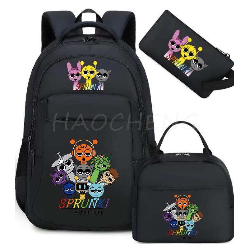 Backpack Sprunki Print 3 Pcs/set With Pencil Case Lunch Bags Kids Anime School Bags Boys Girls Teens Bagpacks