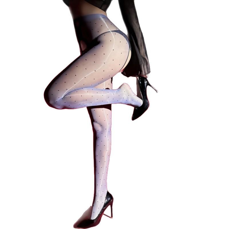 Sexy Polka Dot Bow, Aurora Stockings, Ultra-Thin Silky Smooth And Shiny, Hollowed Out, Free Of Sexual Temptation, Abstinence, Black Silk Woman