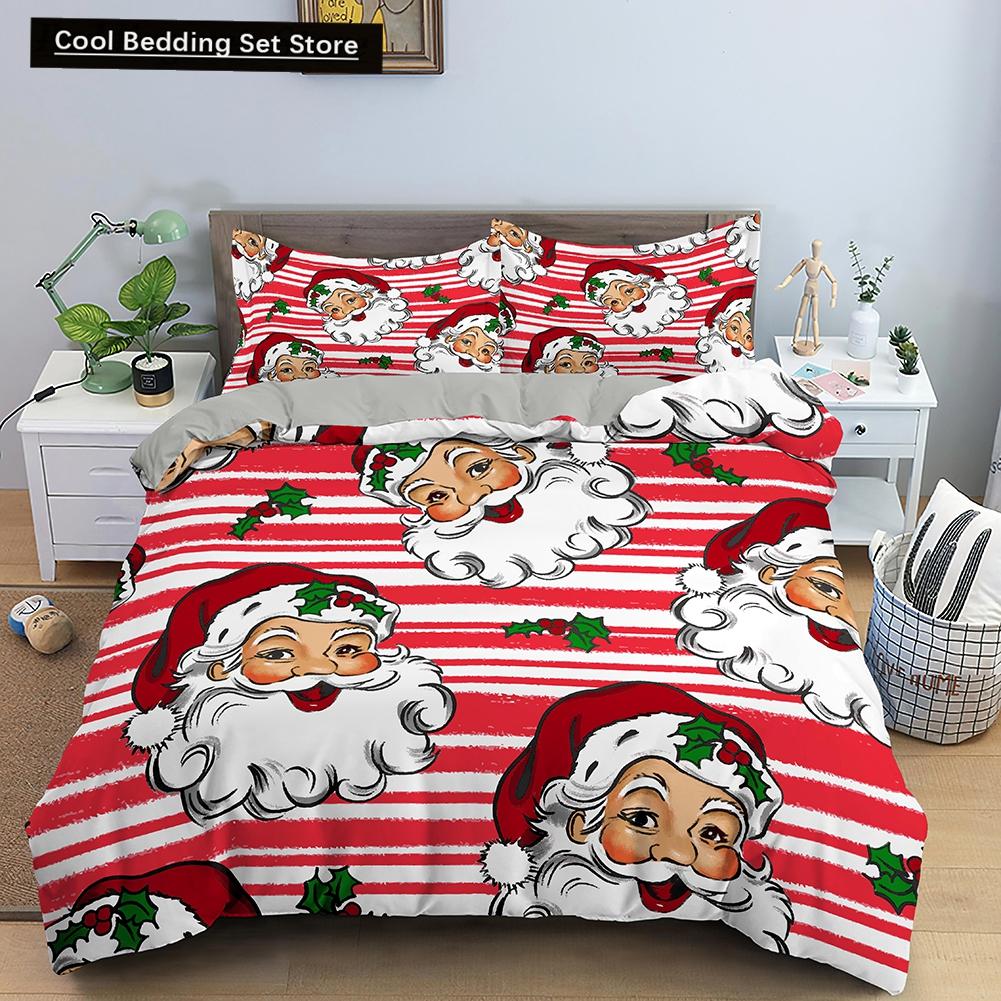3D Christmas King Queen Duvet Cover Set Kids Cartoon Merry Christmas Red Quilt Cover 2/3pcs Polyester Beddings Set Single Double