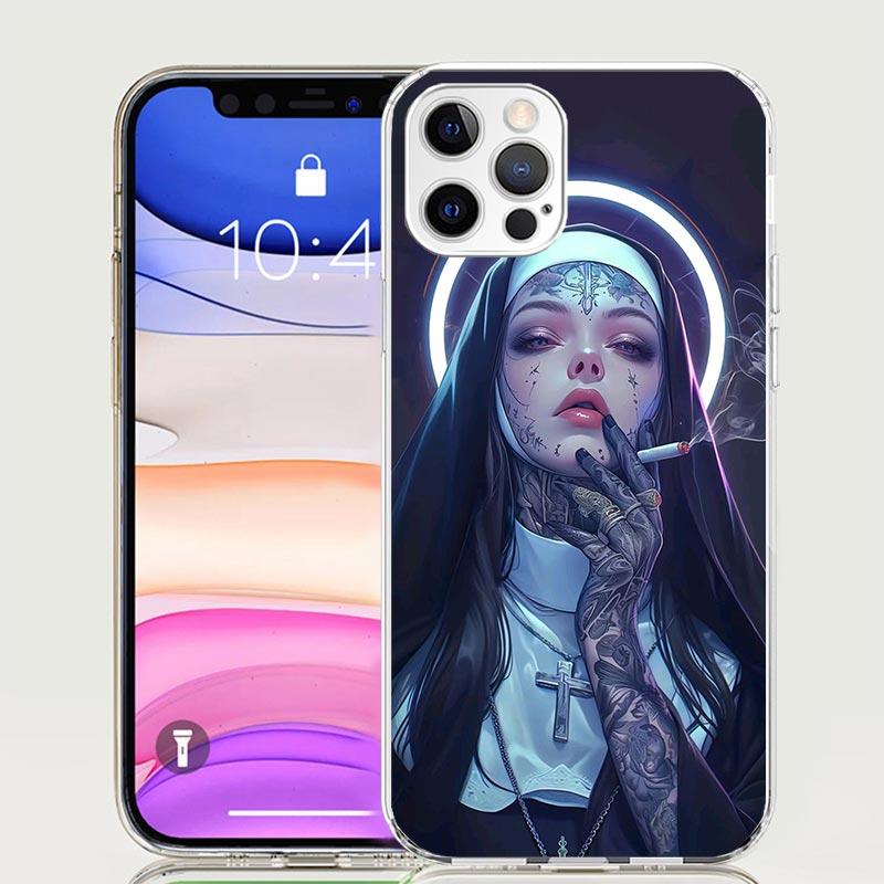 Dark Demon Nun Phone Case For iPhone 18 17 Air 16 15 Plus 11 14 Pro Max 13 Mini 12 7 8 + SE Pattern Art Customized Cover 17 Air 16