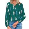 Women's Fashion Loose V-Neck Feather Print Long Sleeve Pullover Shirt Top