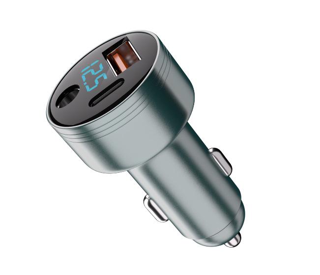 

Fourth-Gen Metal Car Charger with Digital Display, QC+PD+DC100W, One-to-Three Cigarette Lighter.