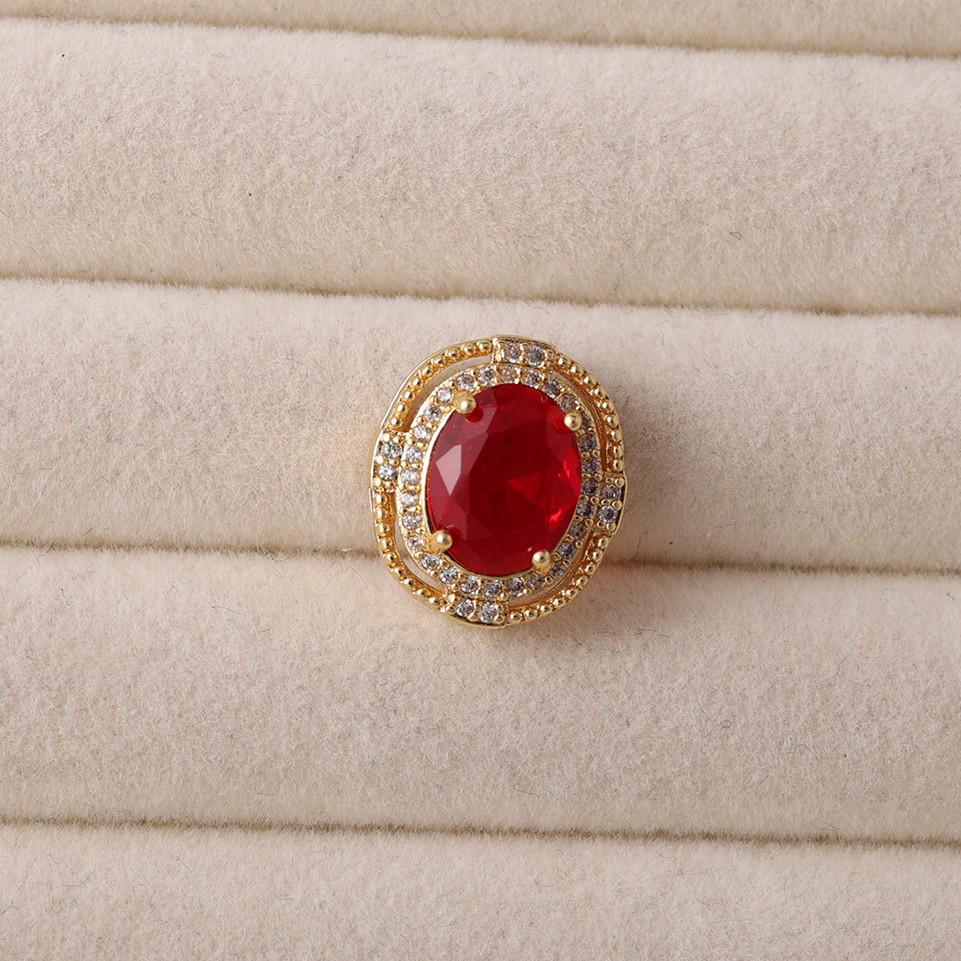 Retro Large Oval Ruby Pendant with Gold and Diamond Inlay