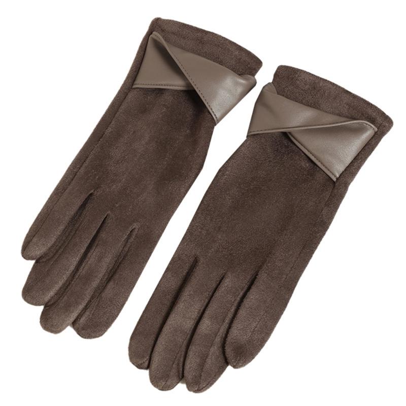 Women's Sueded Gloves with Fleece Lining for Warmth and Stylish Fashionable Bowknot Cuffs Hand Gloves for Daily Use