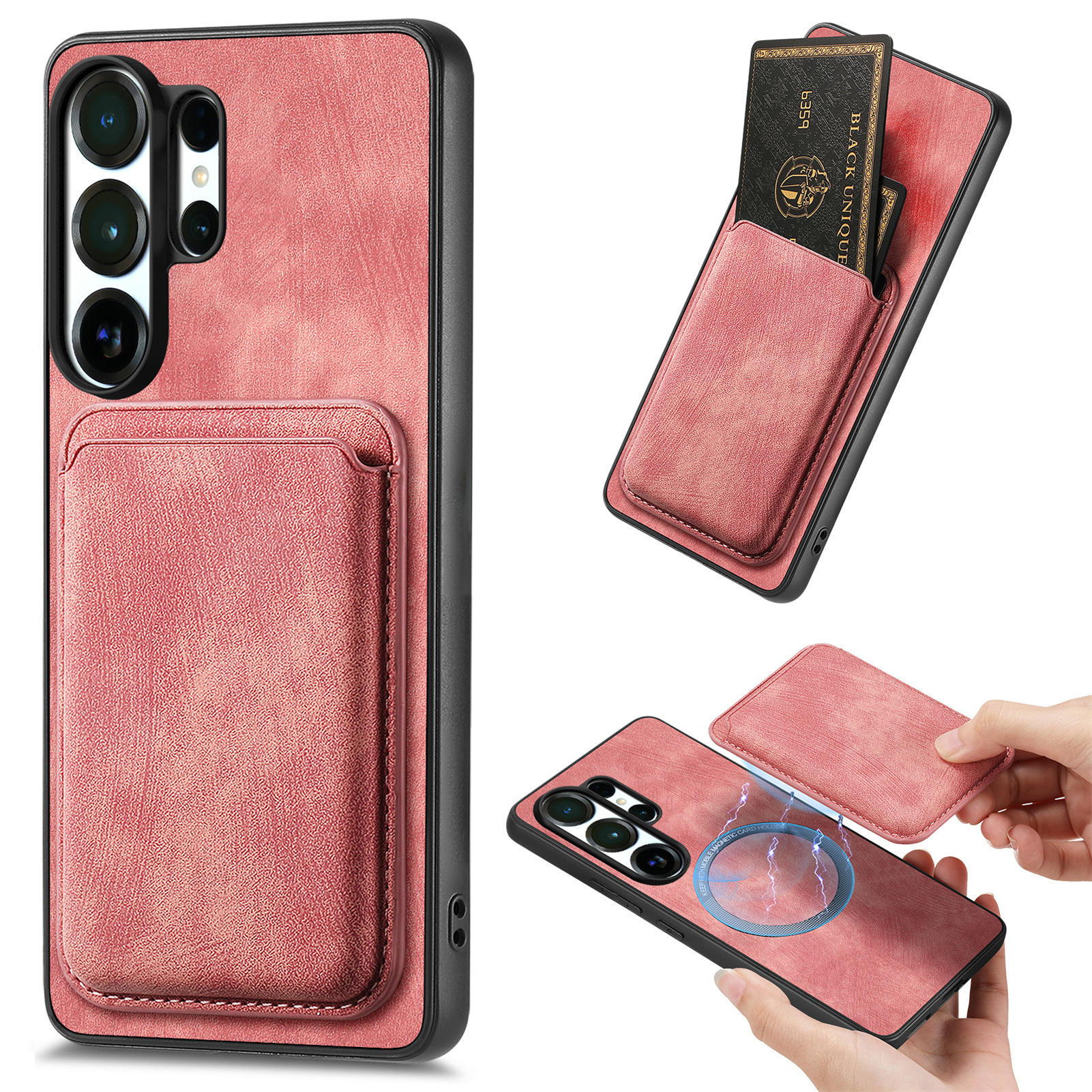 

2 в 1 Магнитный Ретро Карты Слот Кожаный Кошелек Чехол Для Samsung S25 Ultra S24 Plus S23 A16 A56 A36 A06 A17 A07 Ощущение Кожи Покрытие Samsung Galaxy M36 розовый