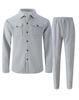 Men's Double-Pocket Waffle Two-Piece Set: Long-Sleeved Shirt and Pants for Autumn