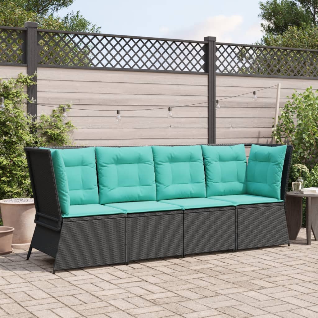 Garden Corner Sofa with Cushions Black Poly Rattan