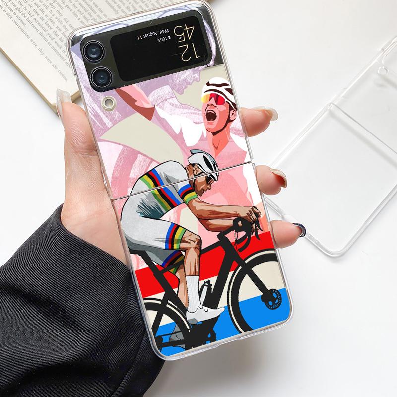 Mountain Bike Cycling Art Fashion Phone Case For Samsung Galaxy Z Flip 3 4 5 6 7 Hard Folding Z Flip4 Clear PC Cover Gift