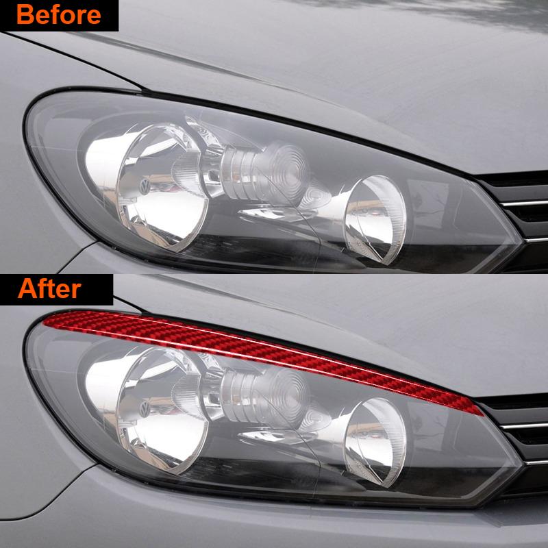2PCS Real Carbon Fiber Car Headlight Eyebrow Decoration Stickers For Volkswagen Golf 6 2008-2012 Auto Exterior Accessories