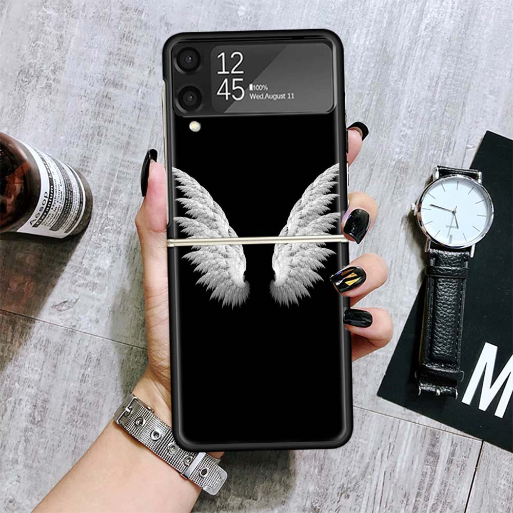 Angel Wings Feather Cases For Samsung Galaxy Z Flip 4 5 6 7 3 Z Flip7 Flip6 Flip4 Flip5 Flip3 5G Hard Shockproof Fundas Cover Ga
