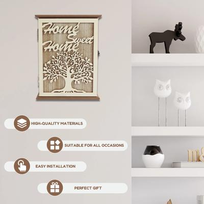 Wood Key Box Decorative Key Holder for Wall 20 × 6 × 26 Cm Wood Key Rack with 6 Hooks Durable Key Cabinet with Back Bracket Key