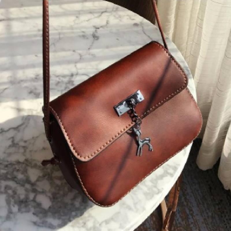 European And American Retro Style Small Saddle Bag With Deer Pendant Pu Shoulder Bag