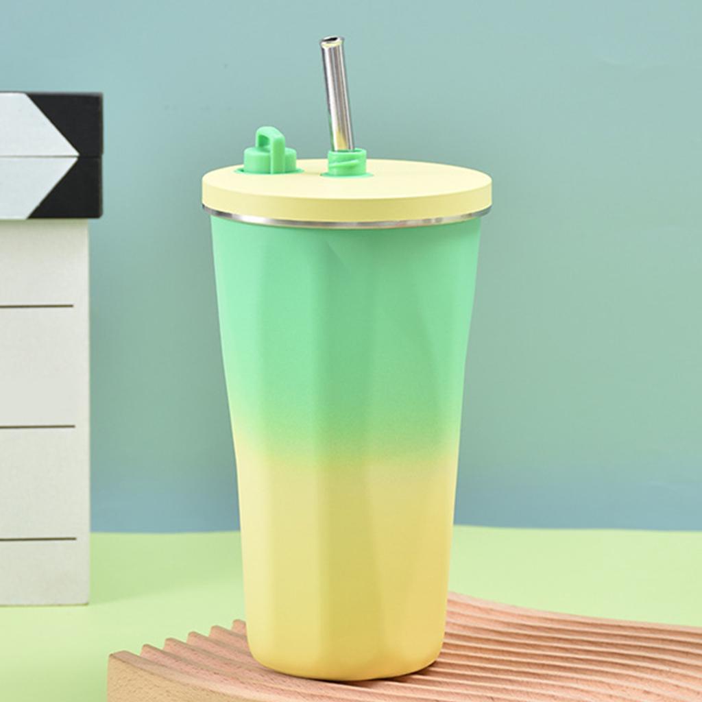 600ML Stainless Steel Insulated Water Bottle Cute Gradient Straw Drinking Cup Home Travel Portable Insulated Tumbler Coffee Cup