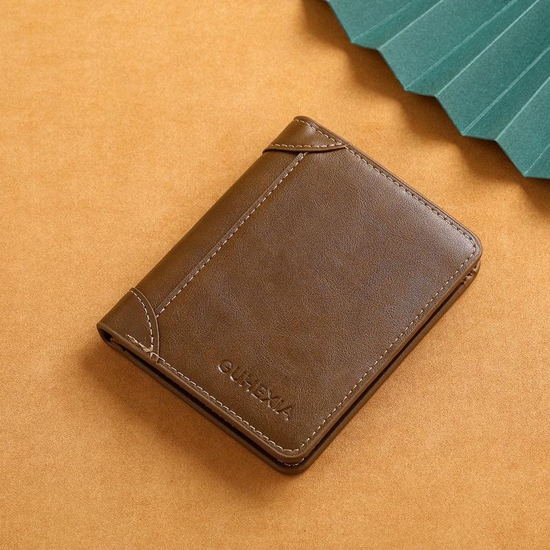 

RFID Чоловічий гаманець Шкіра PU Тонкий затискач для грошей Короткі гаманці Тонкий гаманець для посвідчення особи та карток Тримач для карток Мінімалістичний чоловічий гаманець коричневий