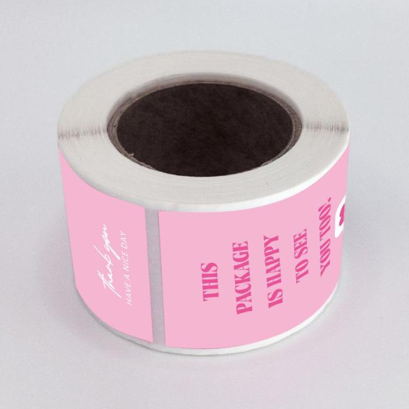 

100 Pcs/roll New Ins Creative Self-Adhesive Packaging Tape – Sealing and Gift Wrapping Labels 1 рожевий