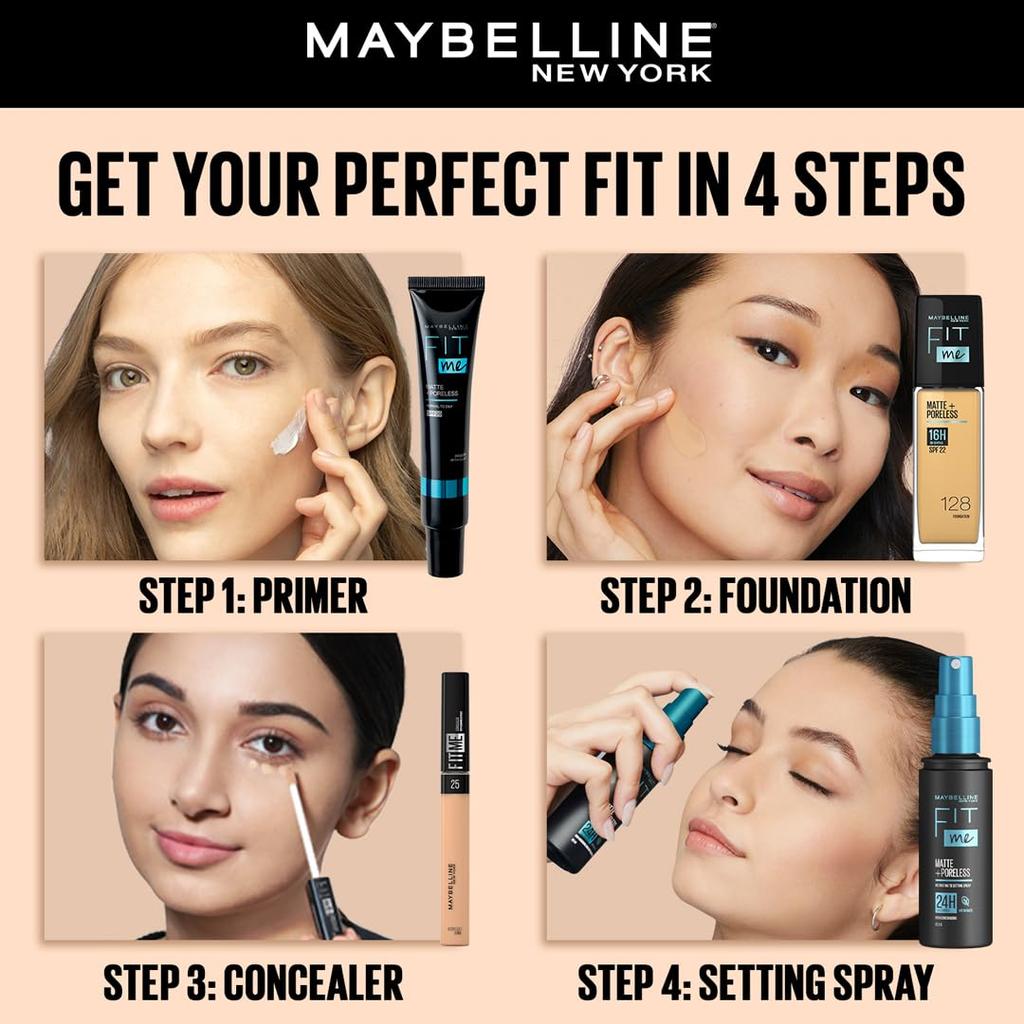 Maybelline Korektor New York Fit Me Makijaż w Płynie Pełne Krycie Matowe Wykończenie 10, 6,8ml Jasny Odcień Beztłuszczowy Długotrwały Naturalny Wygląd