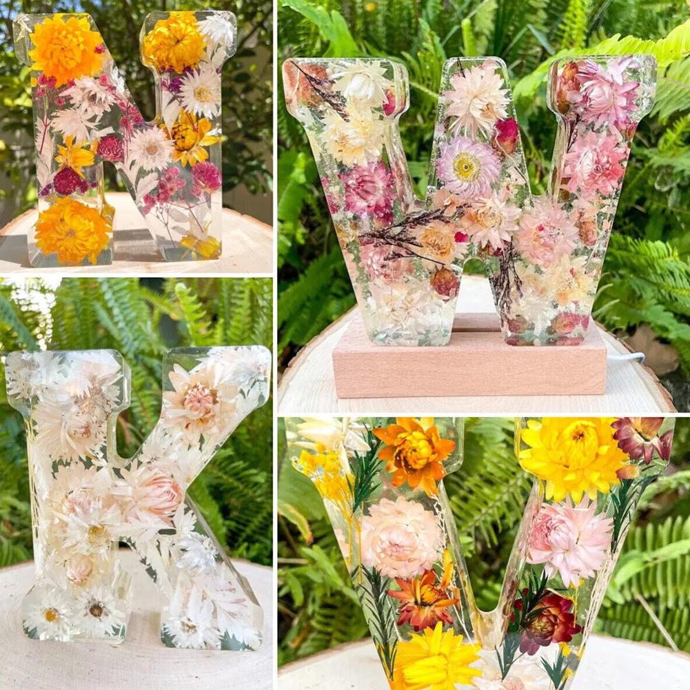 Floral Letter Night Light Alphabet Letter LED Lights Luminous Number Lamp Decorative Resin Lamp With Initial Letter & Dry Flower