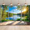 2D Sunny Countryside Lakeside Background for Spring Bridal Shower Decoration