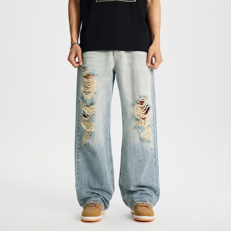 

Новые тонкие джинсы на весну и лето, рваные, ультрамягкие, свободные, прямые, широкие брюки 4XL