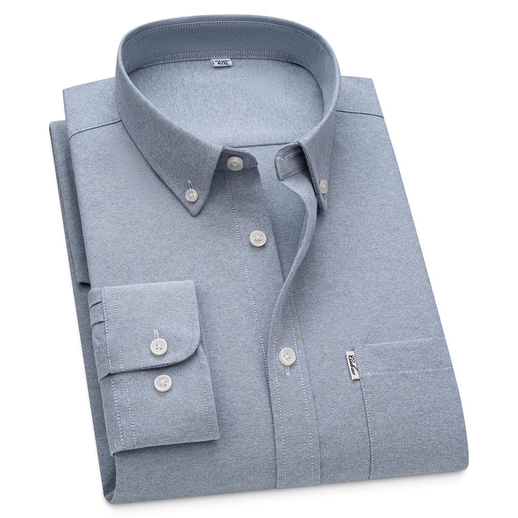 Men's Hard-wearing Comfortable 100% Cotton Long Sleeve Dress Shirt with Pocket, Spring Autumn Casual Oxford Button-Down Shirts