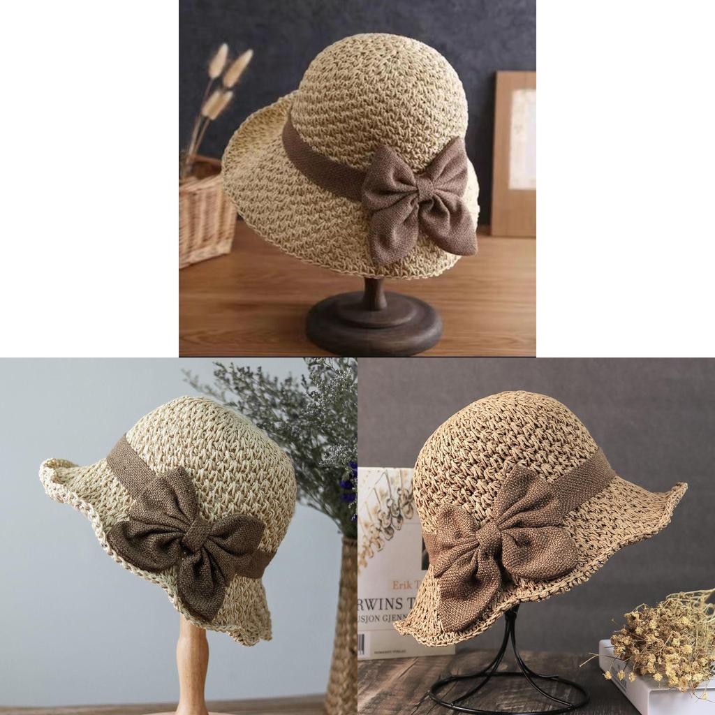Chapeau de soleil à larges bords en paille pour femme Pliable Décontracté Accessoire de protection solaire d'été