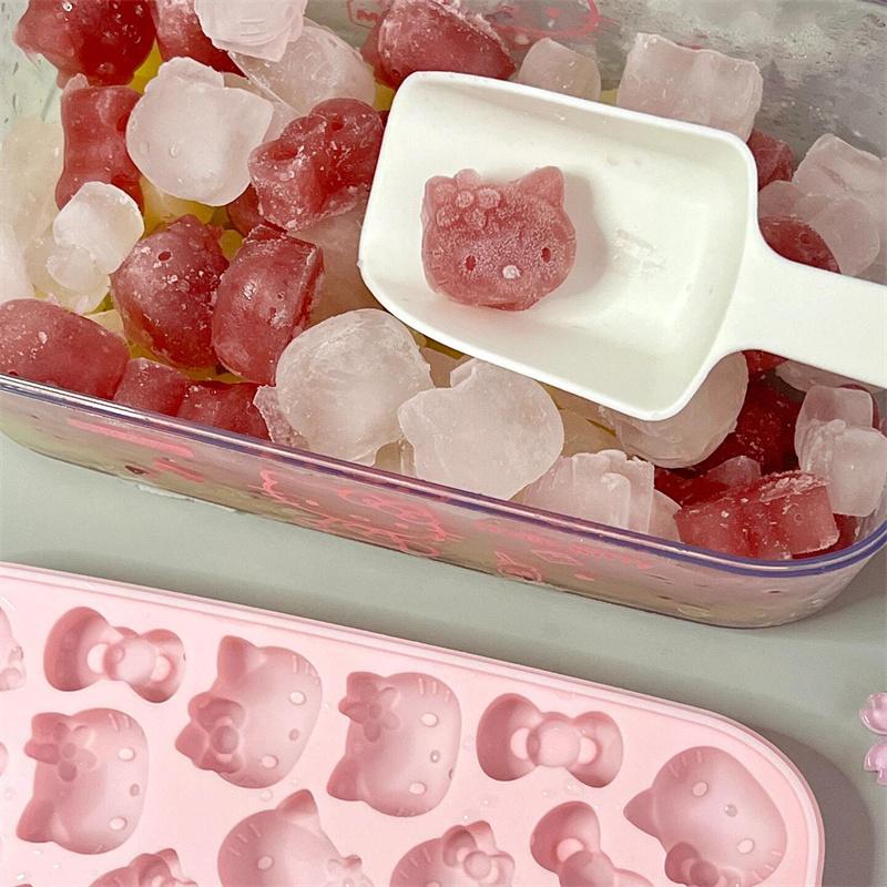 Kitten Kt Press Ice Cube Mold - Cute Cartoon Silicone Ice Tray, Household Ice Making And Storage Box