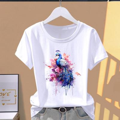 (Asian Size) Graphic Tee Watercolor Trend Cute Style T Shirt Clothing Lady Casual Fashion Print Female Casual Women's Top Short Sleeve T-shirts