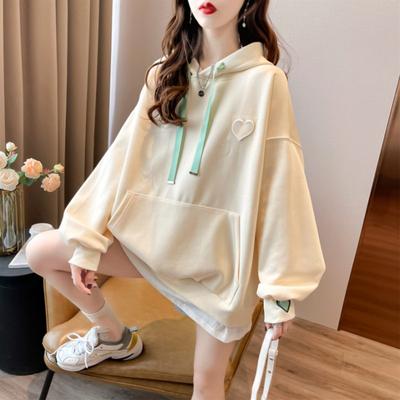 Damen Frühling und Herbst Koreanischer Stil Lose Langarm Sweatshirt Mittellange Kapuzenjacke