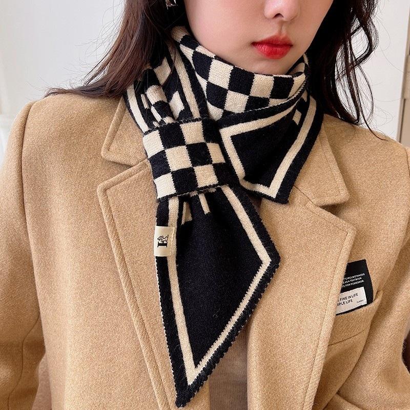 Houndstooth Winter Scarf For Women Knitted Cashmere Scarf Warm Winter Pashmina Shawl Wrap Solid Scarves Bandana Female Foulard
