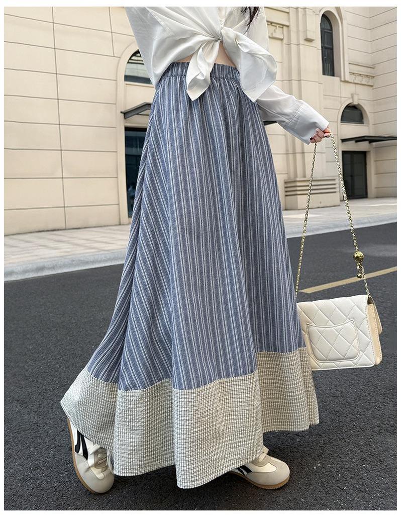 Damen Hohe Taille Japanischer Retro Streifen A-Linien Schirmrock – Schlankmachend und Elegant für Frühling/Sommer
