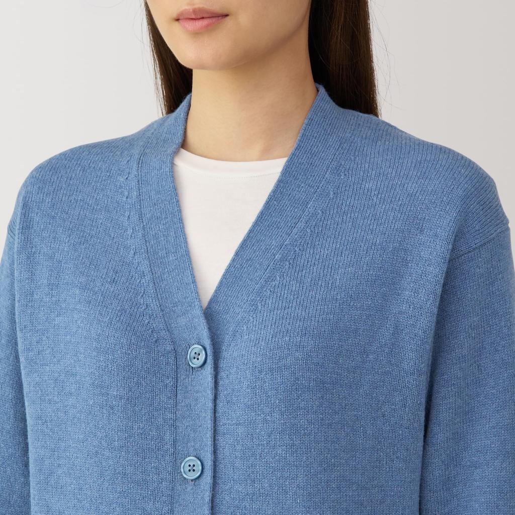 MUJI Washable Wool Sax Size XS Women's Mid-Gauge V-Neck Cardigan, BA1P5A4A, Blue,