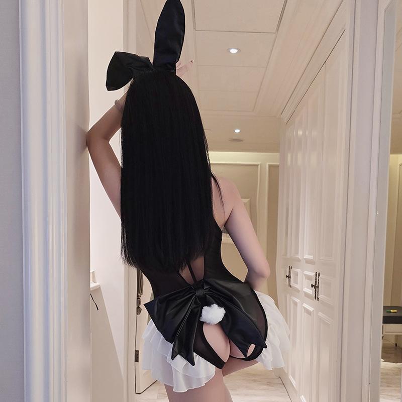 Sexy lingerie sexy bunny uniform seduction onesie gauze skirt leather jacket cosplay