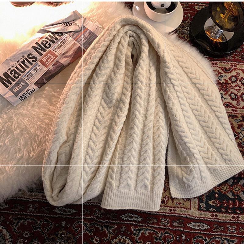 Men's Knitted Scarf Korean Fashion Solid Color Woven Bib Thick Warm Long Woolen Scarf