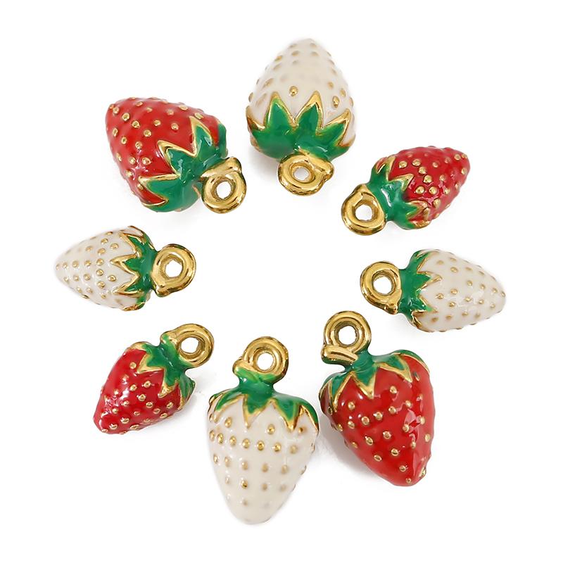 2pcs Never Fade PVD Stainless Steel Earrings Charms Necklace Pendants Fruit Strawberry Charms for DIY Findings Jewelry Making