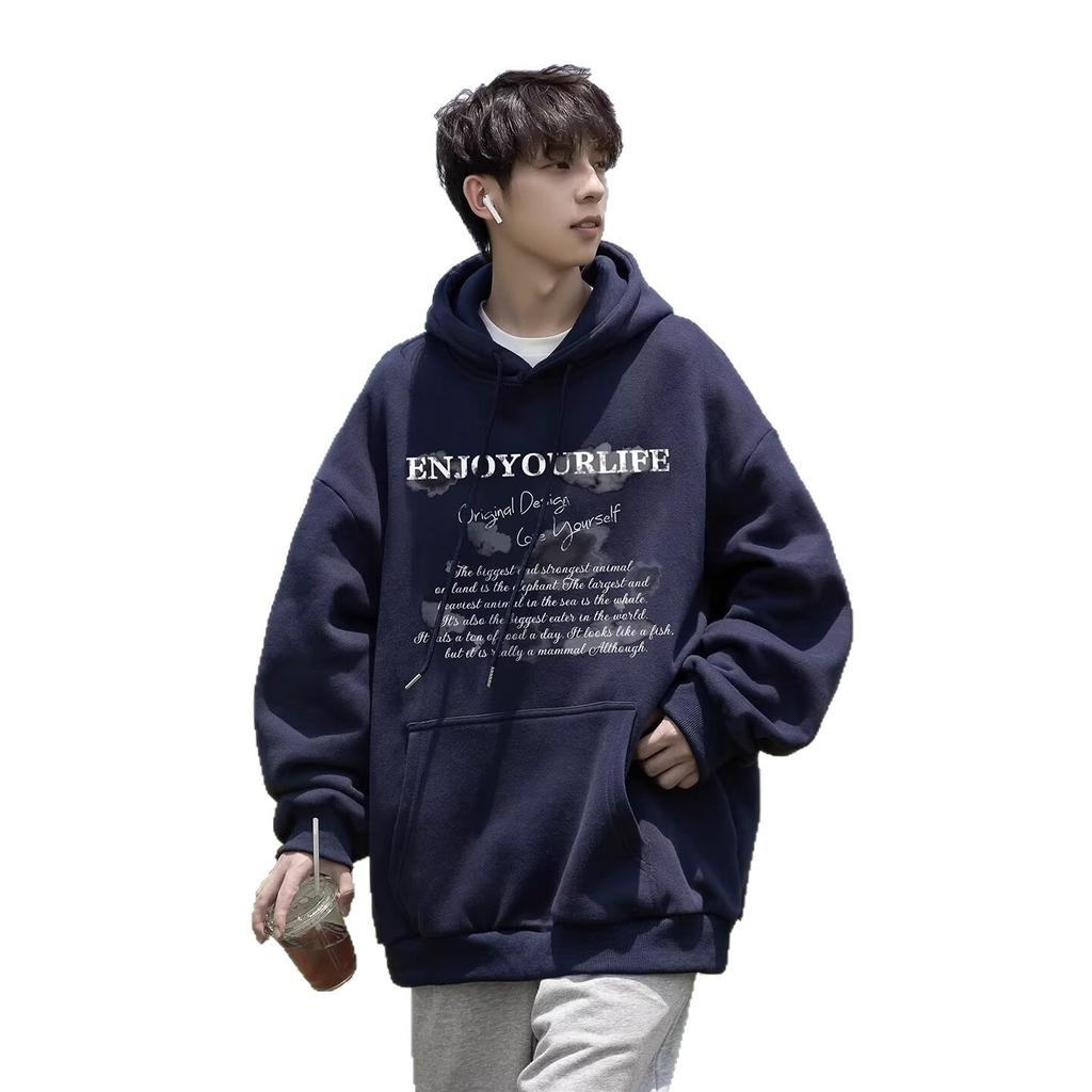 Fleece Förtjockad Tröja med Huva Herr Amerikansk Tröja Höst och Vinter Tröja med Huva Tonårsjacka