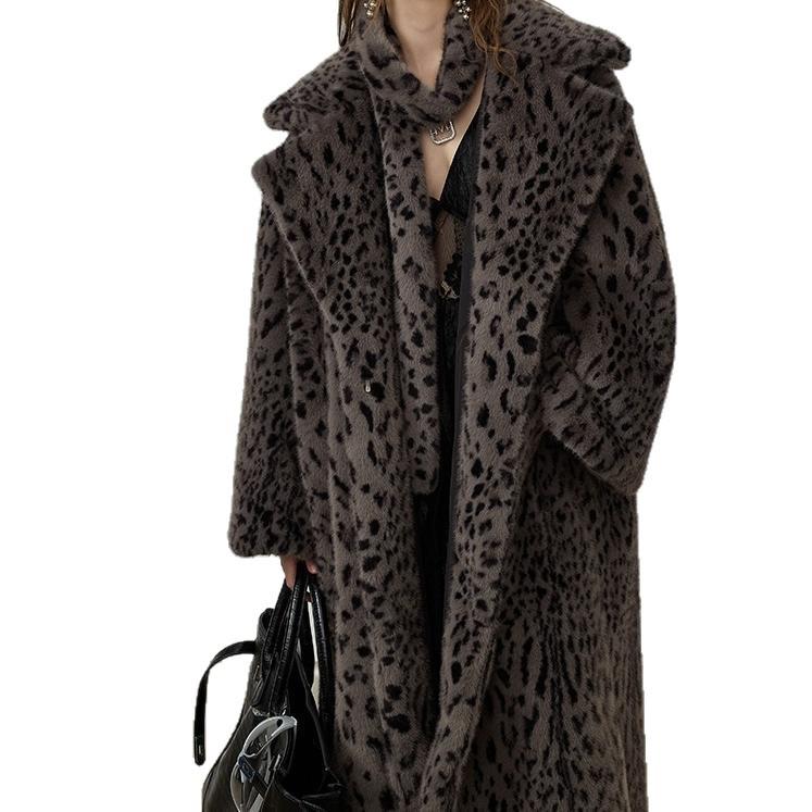 Women's Leopard Print Faux Fur Trench Coat - Versatile, Loose Fit, Autumn/Winter Fashion