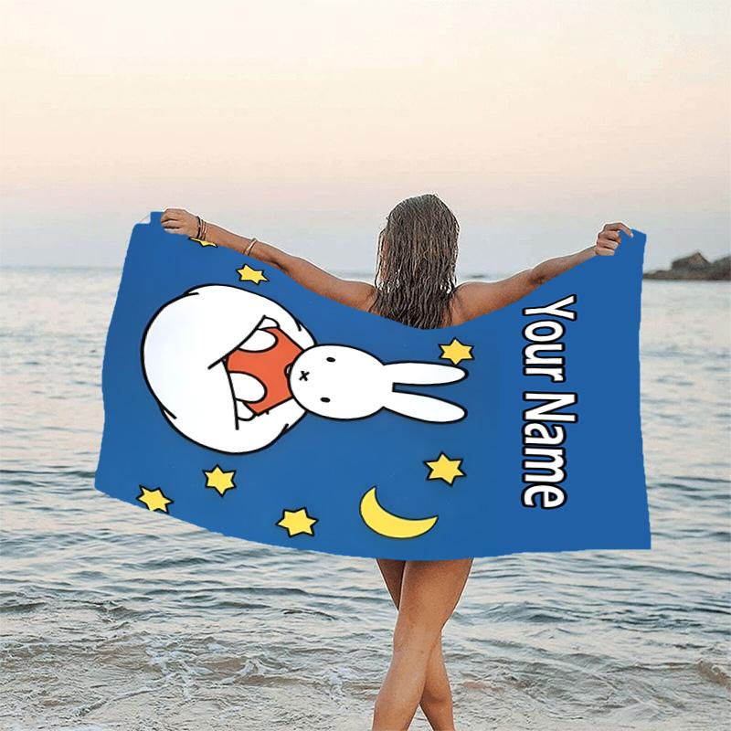1pc Miffy3 Beach Towel with Custom Name, Beach/Swimming/Bath/Picnic/Camping Towel, Suitable for Seaside Beaches