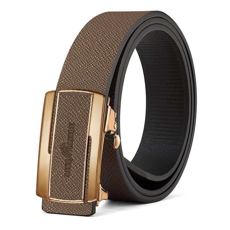 New Belt Men'S Trend Simple Cowhide Automatic Buckle Belt High-End Fashion Genuine Leather Middle-Aged And Young Jeans Belt