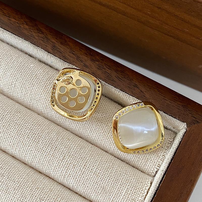 Opal Stecker Geometrisch Quadratisch Damen Nischendesign Leichter Luxus Exquisite Atmosphäre Hoher Sinn Naturstein