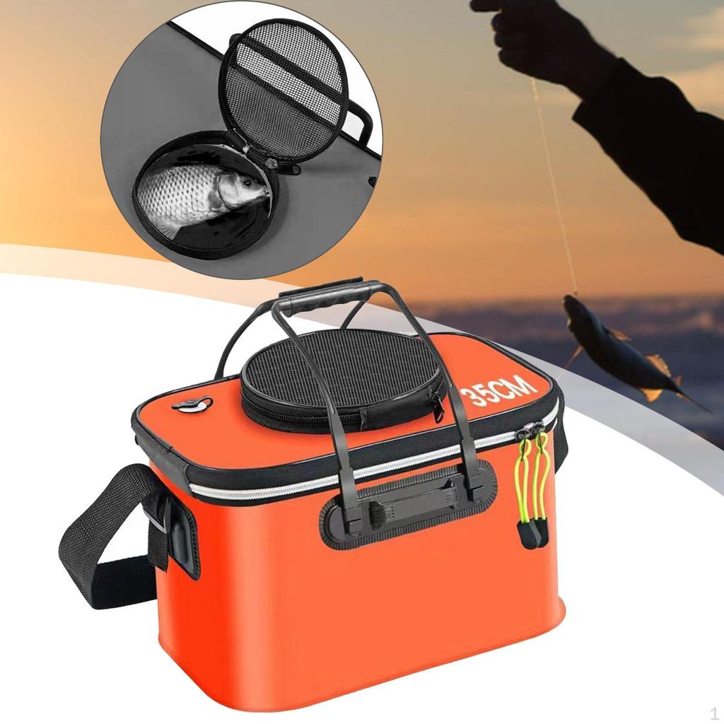 Fishing Bucket Fish Carrier Foldable Multifunctional Large Capacity Live Container with Strap