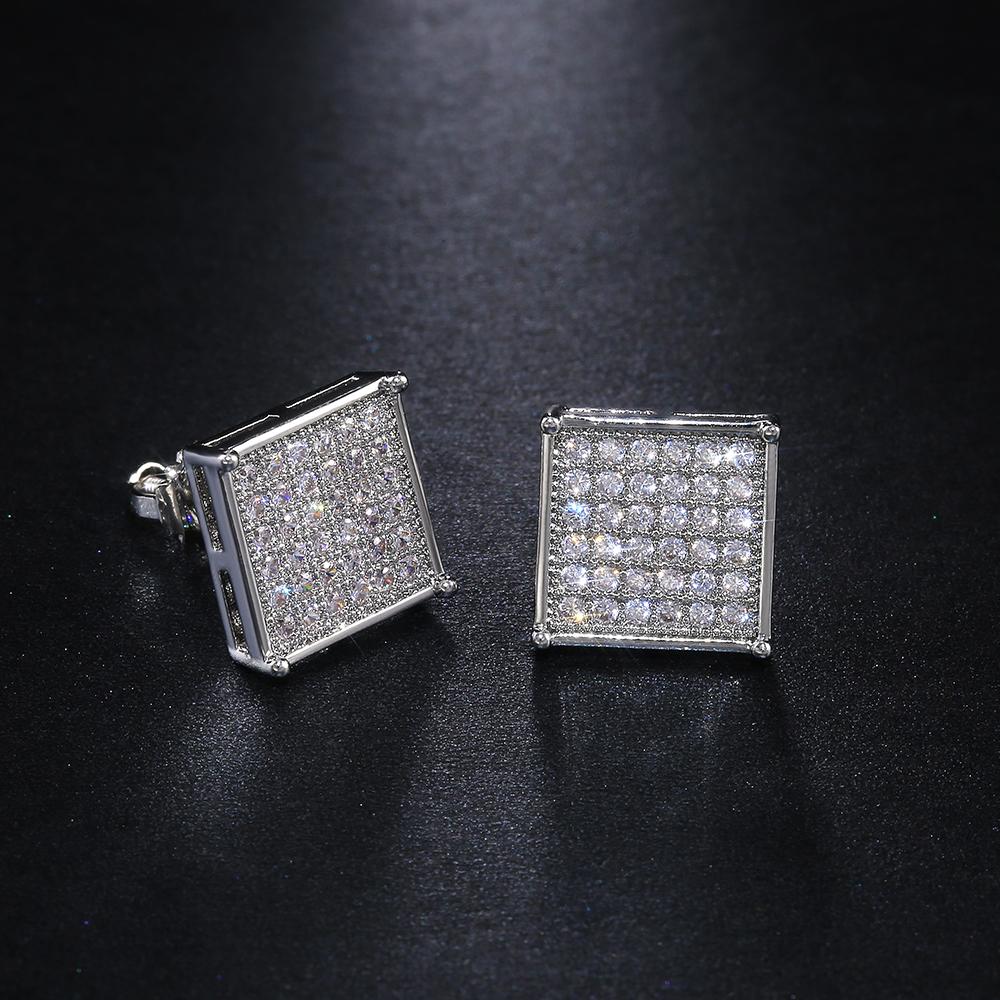 Huitan Simple Stylish Square Shape Women Stud Earrings Micro Paved CZ Stone Versatile Earring Full Bling Iced Out Trendy Jewelry
