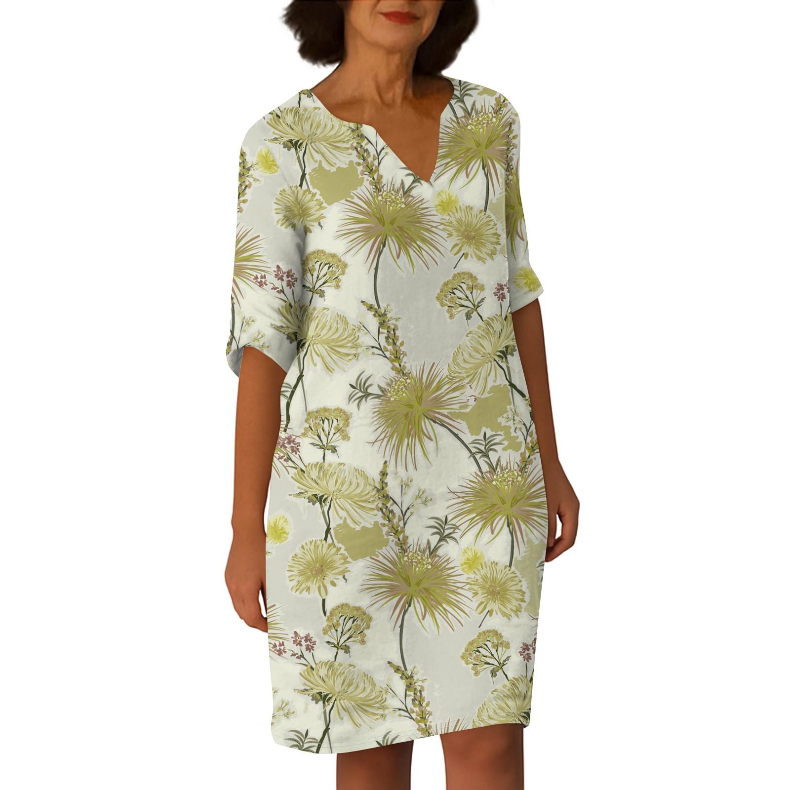 

Сукні для жінок Вінтажна туніка з талією міді, літня повсякденна сукня з половиною рукава XXL хакі