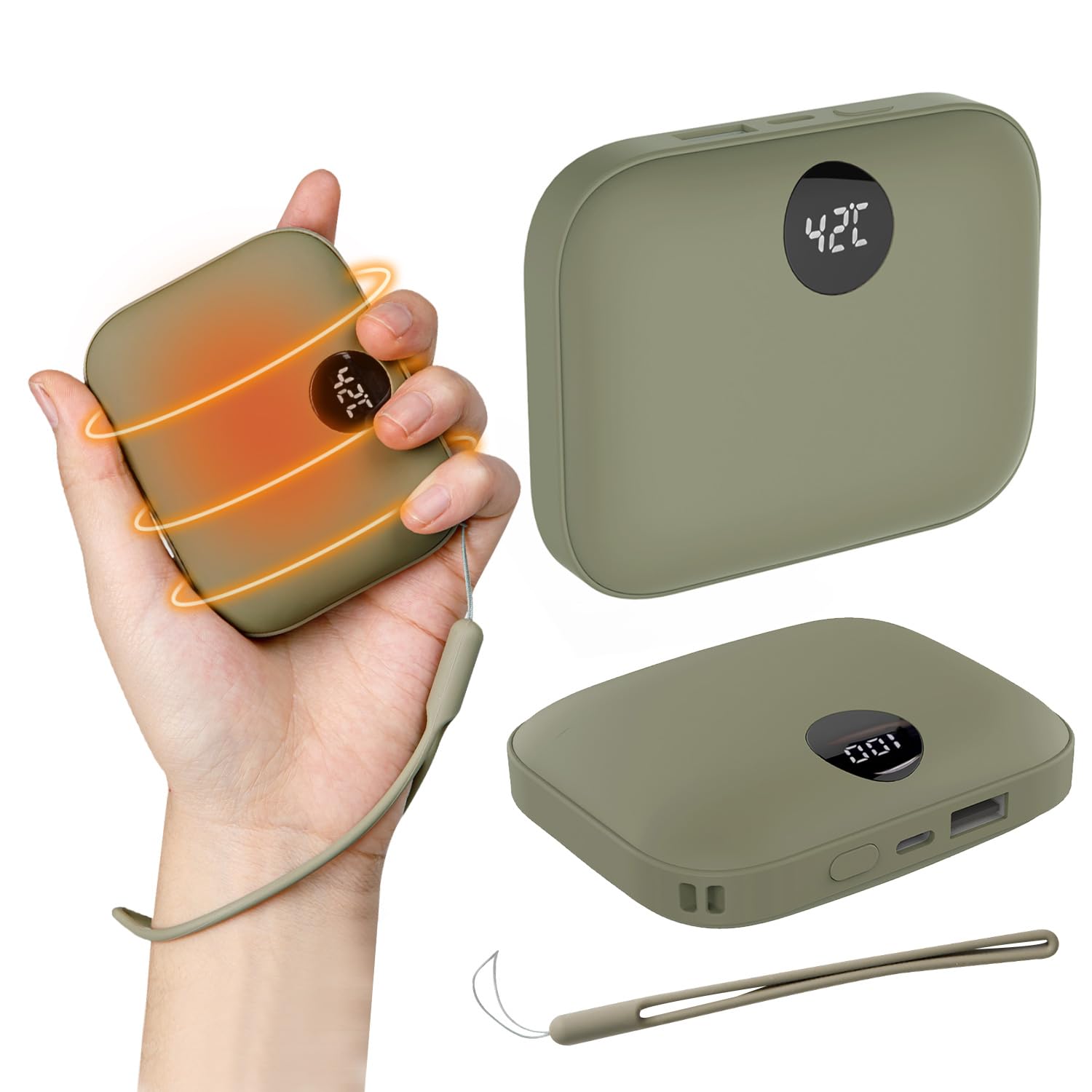 

Coolean USB Перезаряжаемый Портативный Теплый POMI До 8 часов Непрерывного Подогрева Температуры, [Нагрев за 10 секунд, Использование, Регулируемый, 9600 мАч], Хаки,