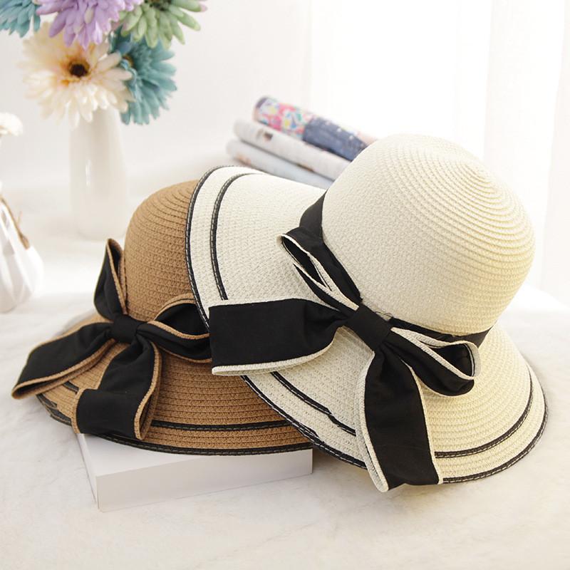 Fashionable Korean Style Large Bow Sun Hat For Women Summer Beach Hat With Wide Brim