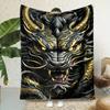 Luxurious Black Golden Dragon Print Flannel Throw Blanket Soft Reversible AllSeason Comfort for Couch Bed Office